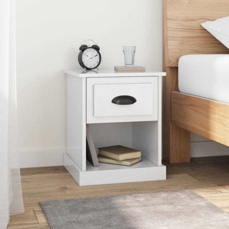 foto del prodotto comodino bianco lucido 39x39x47,5 cm in legno multistrato vidaxl