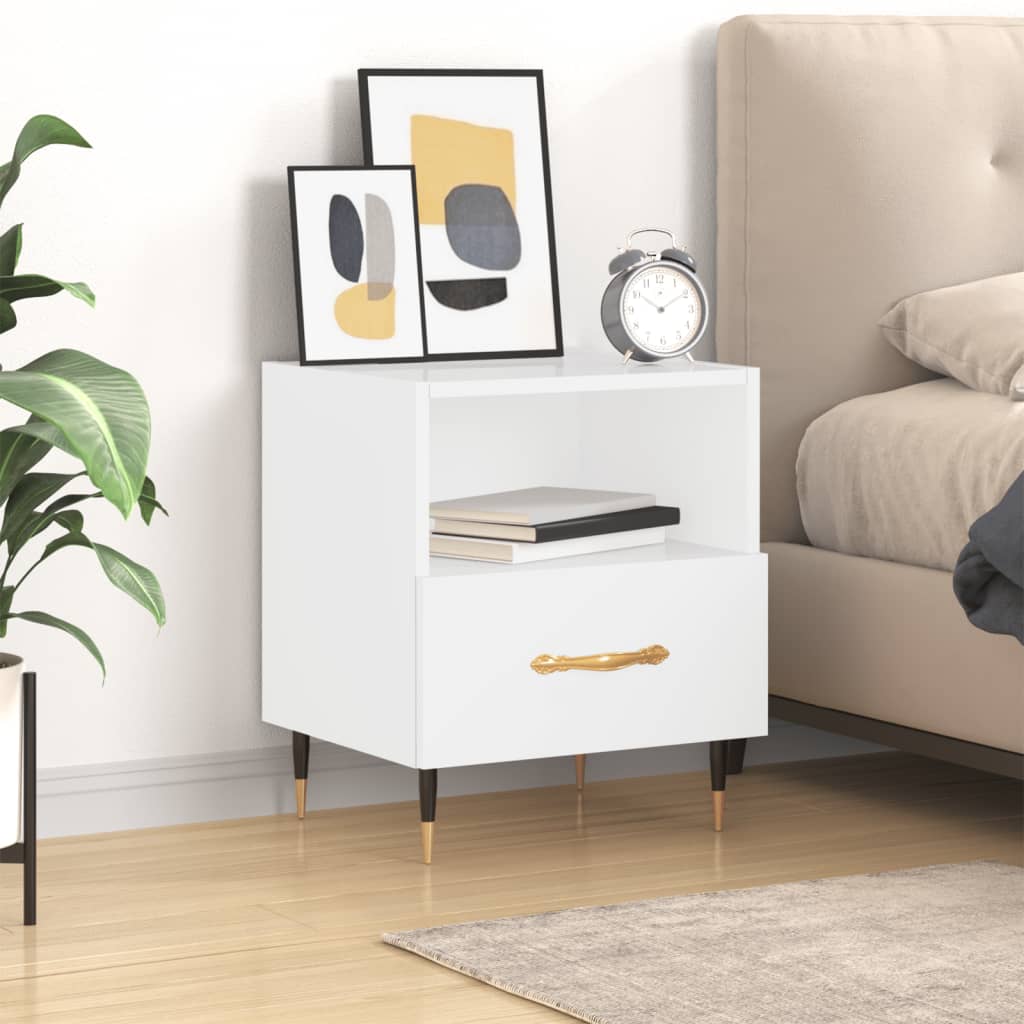 foto del prodotto comodino bianco lucido 40x35x47,5 cm in legno multistratocod mxl 104360