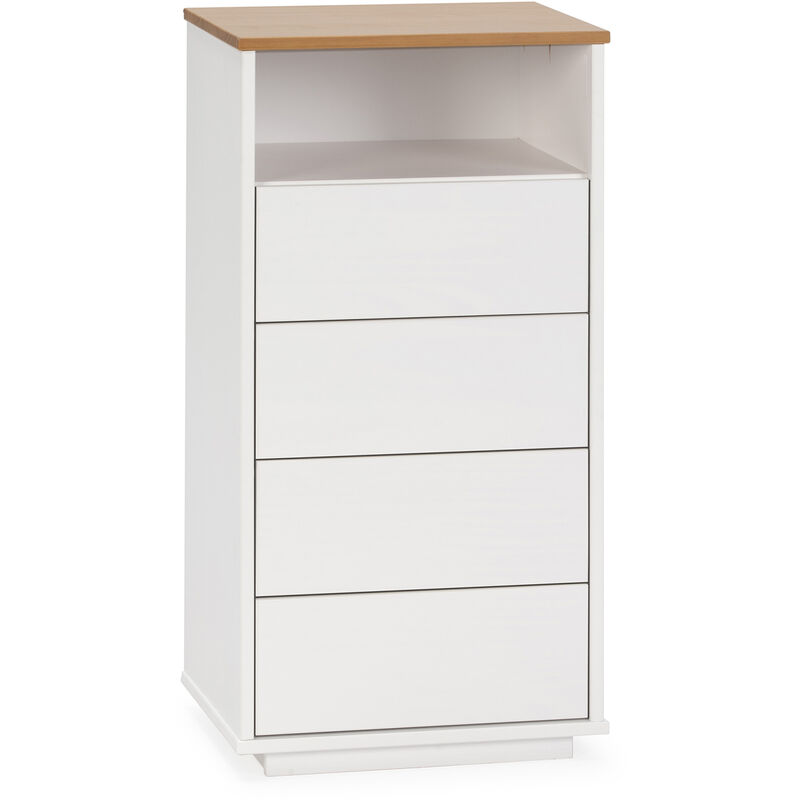 foto del prodotto comodino bob 4 cassetti 1 foro bianco rovere, legno massello