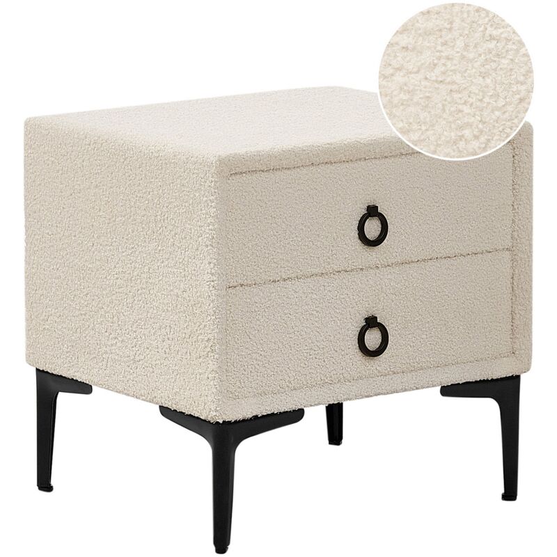 foto del prodotto comodino boucle comodino bianco sporco 2 cassetti portaoggetti gambe in metallo nero sezanne