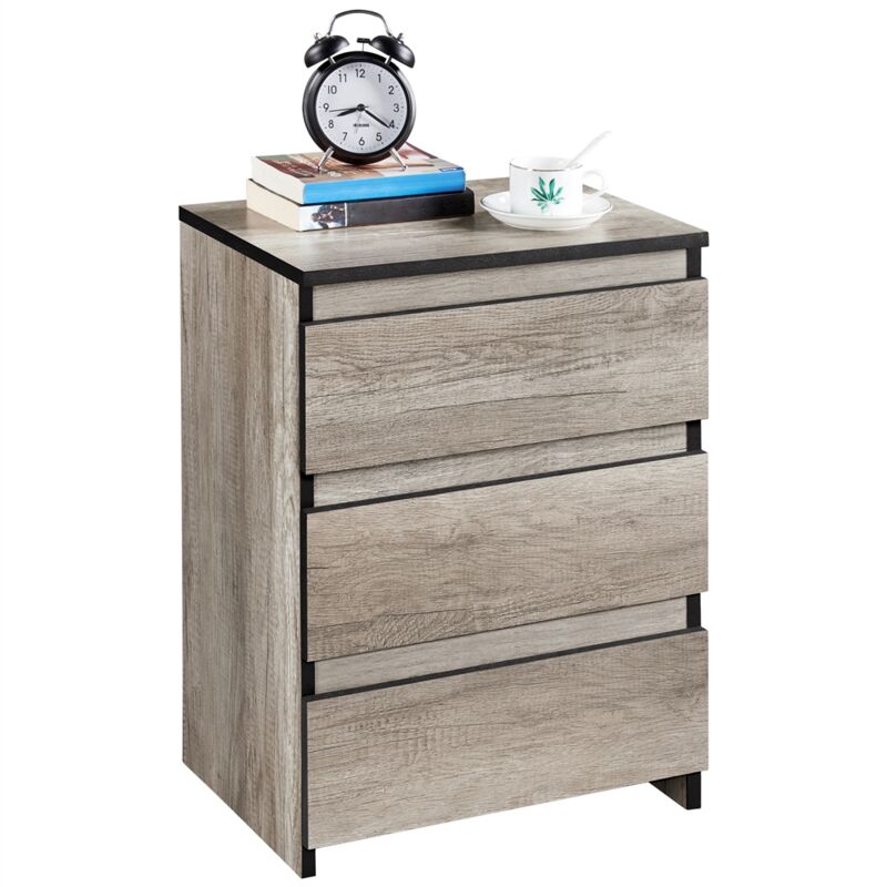 foto del prodotto comodino camera da letto cassettiera da letto armadietto con 3 cassetti mobile mobiletto moderno tavolino lato in legno mdf per soggiorno grigio