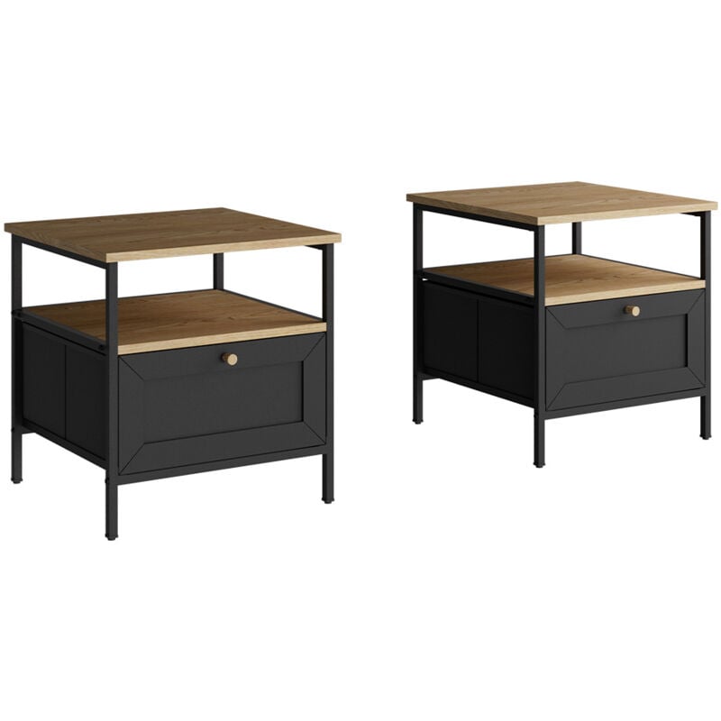 foto del prodotto comodino camera da letto lunis, nero, 45 x 47 cm set di 2 vicco