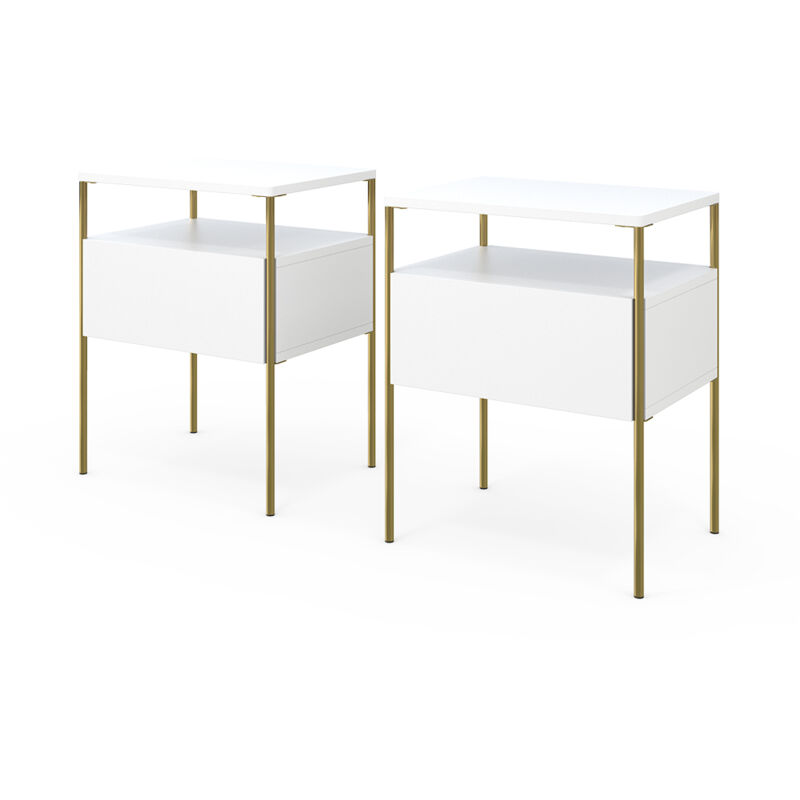 foto del prodotto comodino camera da letto mira, bianco oro, 40 x 50 cm set di 2 vicco