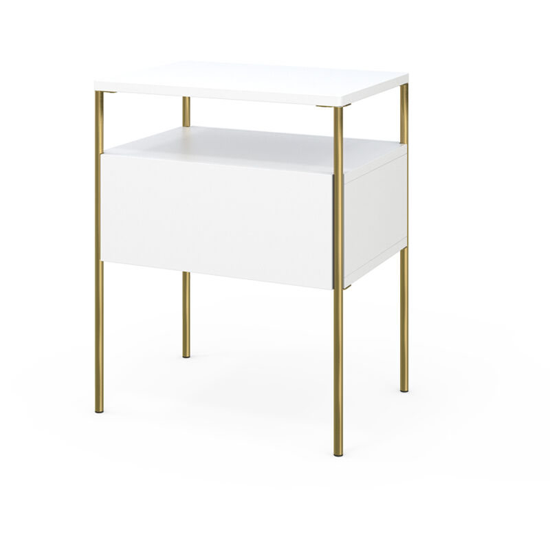 foto del prodotto comodino camera da letto mira, bianco oro, 40 x 50 cm vicco