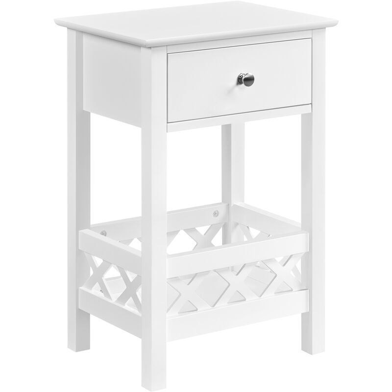 foto del prodotto comodino camera da letto tavolino con cassetto e ripiano stile shabby chic mobiletto da divano soggiorno 40 x 30 x 60 cm 1 pezzo bianco yaheetech