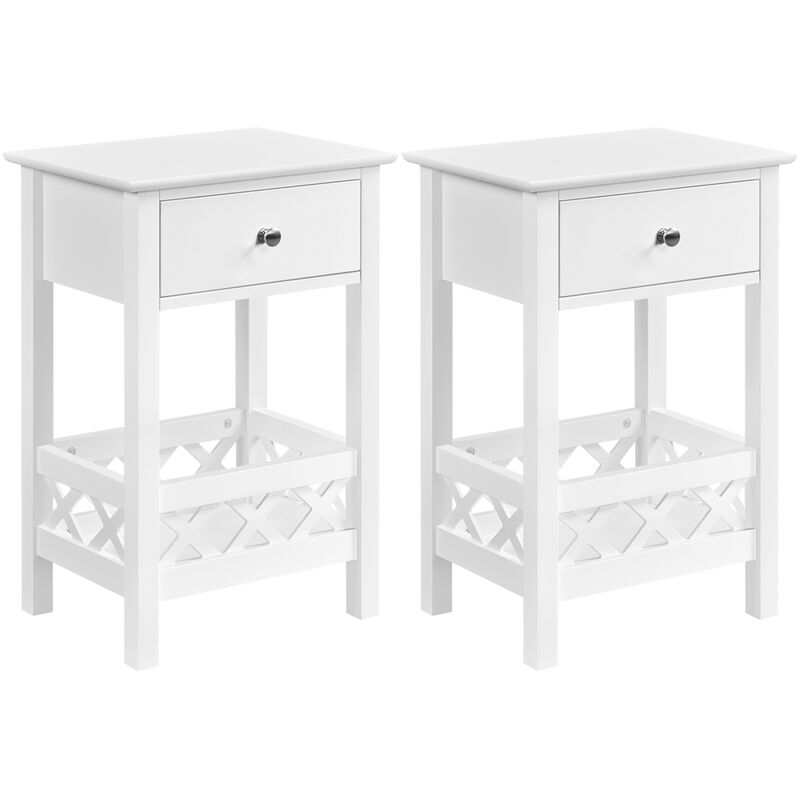 foto del prodotto comodino camera da letto tavolino con cassetto e ripiano stile shabby chic mobiletto da divano soggiorno 40 x 30 x 60 cm 2 pezzi bianco yaheetech