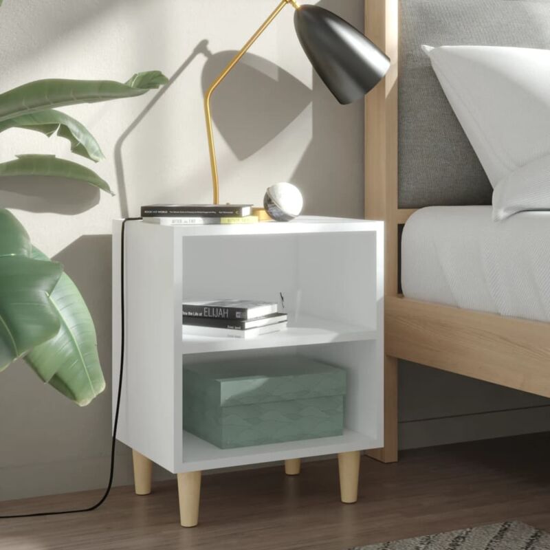 foto del prodotto comodino camera da letto tavolino da salotto con gambe in legno massello bianco 40x30x50 cm bv504682 bonnevie