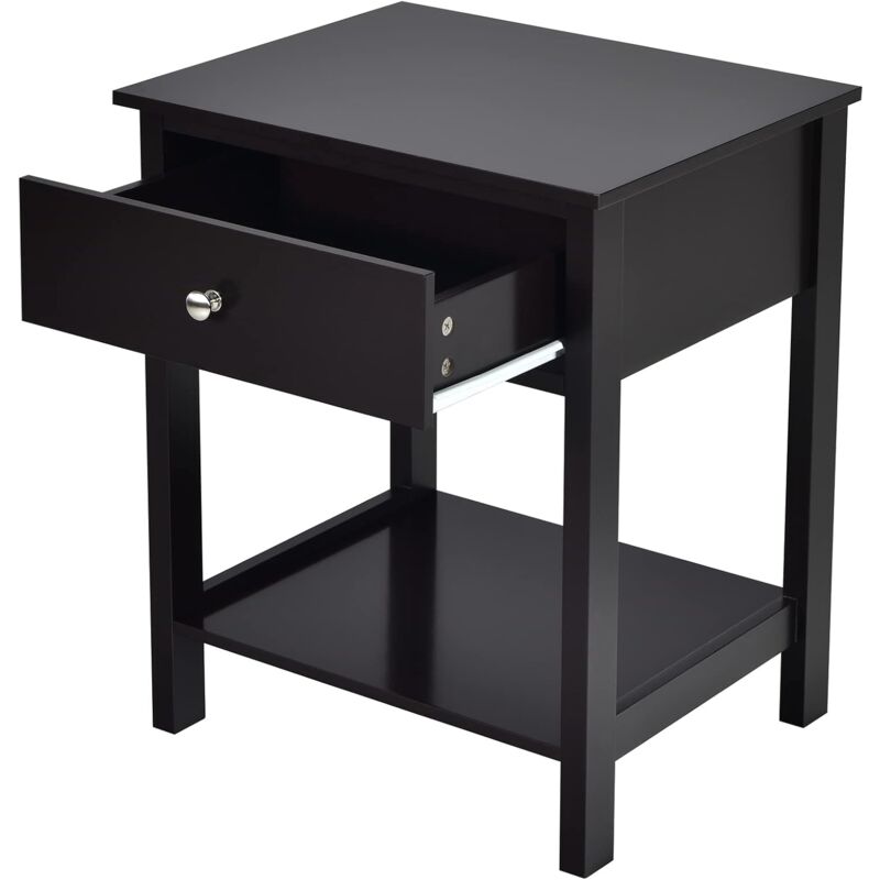 foto del prodotto comodino camera da letto, tavolino in legno con cassetto e ripiano, mobiletto salvaspazio per soggiorno, 48 x 40 x 58 cm nero, 1 pezzo relax4life