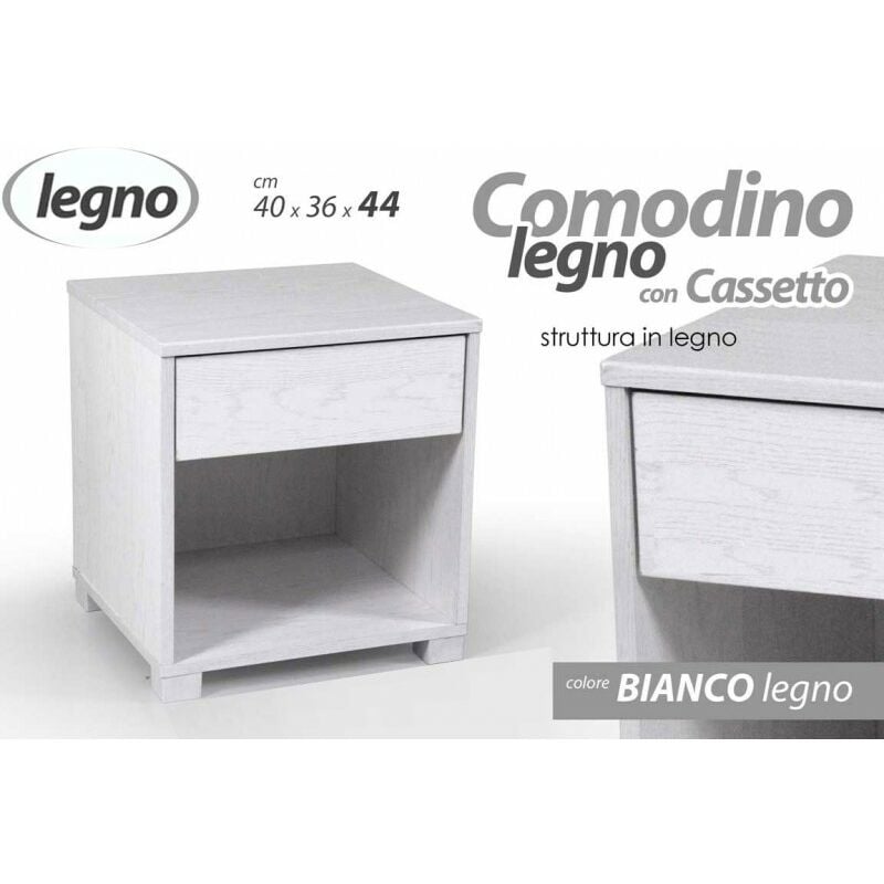 foto del prodotto comodino cameretta bianco cm 40 x 36 x 44 h con vano e cassetto