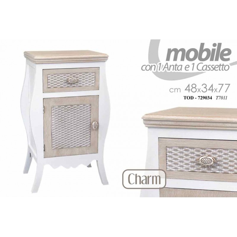 foto del prodotto comodino charm camera shabby con cassetti effetto anticato cm 48 x 34 x 77 h