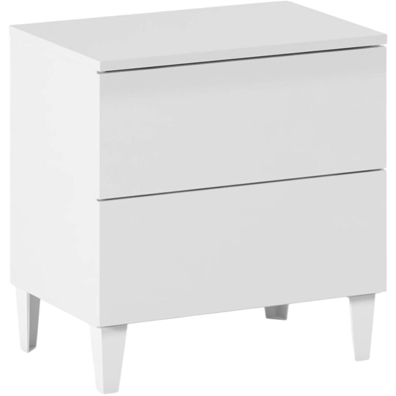 foto del prodotto comodino, comodino a 2 cassetti, tavolino da notte, com basso per camera da letto, cm 50x34h49, bianco lucido