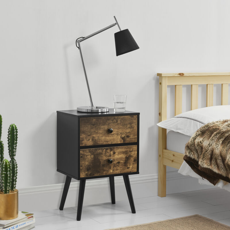 foto del prodotto comodino con 2 cassetti 60x40x29,5 cm nero effetto legno scuro en.casa 