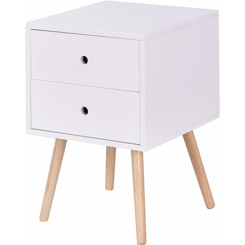 foto del prodotto comodino con 2 cassetti, armadietto moderno in legno con gambe, per salone camera da letto, bianco 40 x 40 x 56 cm