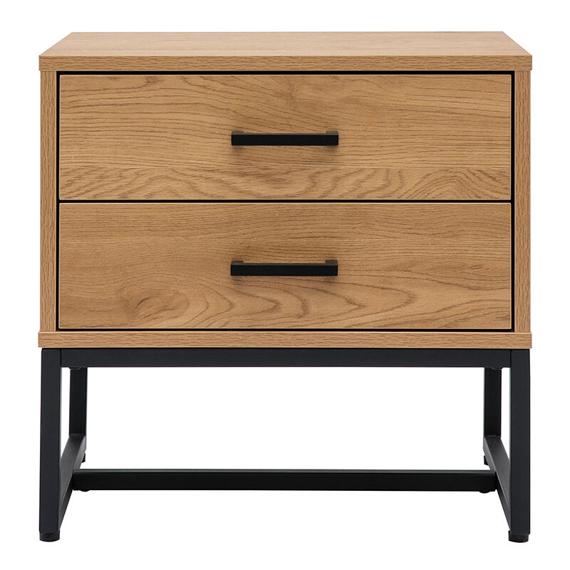 foto del prodotto comodino con 2 cassetti finitura legno chiaro rovere e metallo nero l50 cm lovato