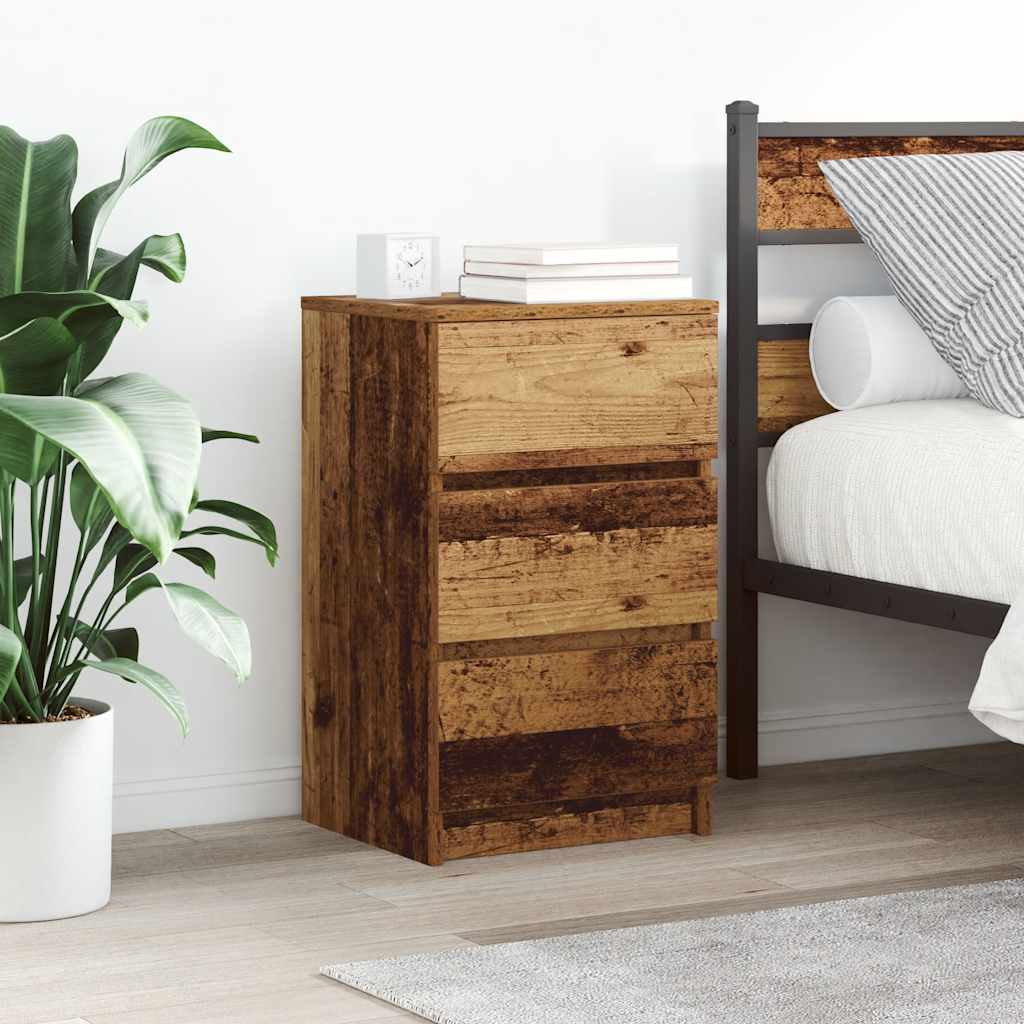 foto del prodotto comodino con 3 cassetti legno antico 39x35x65 cm