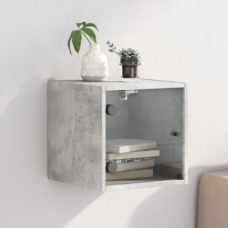 foto del prodotto comodino con anta in vetro grigio cemento 35x37x35 cm vidaxl