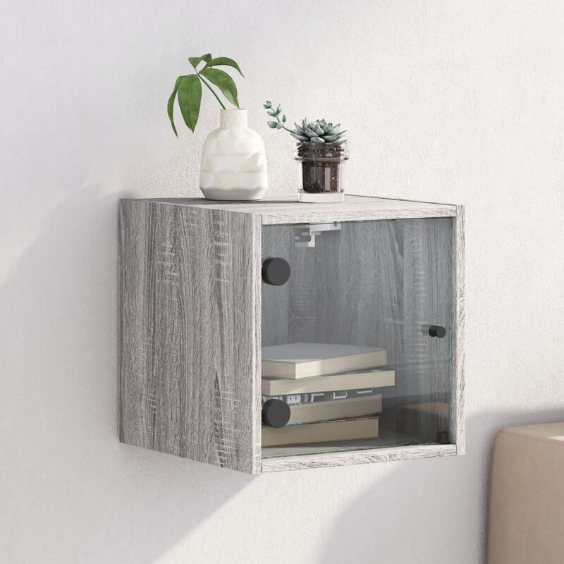 foto del prodotto comodino con anta in vetro grigio sonoma 35x37x35 cm vidaxl