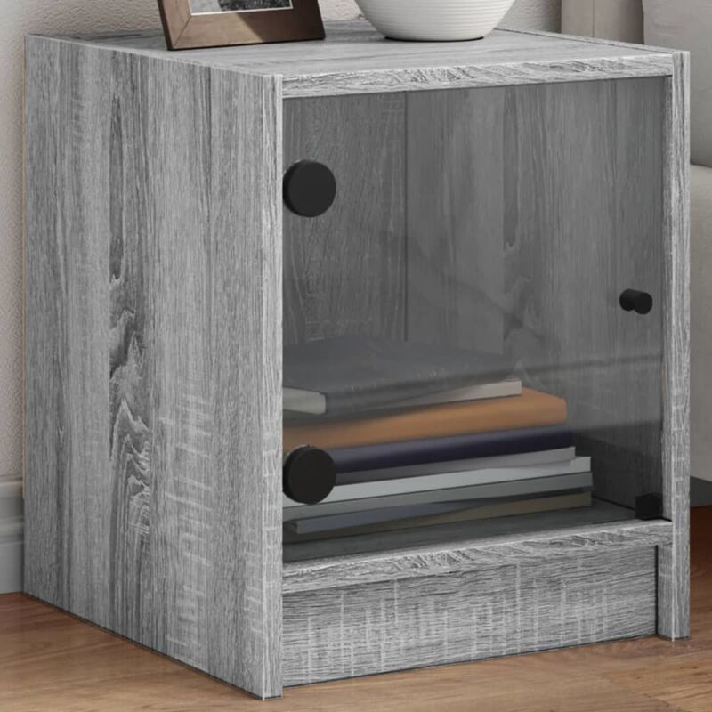 foto del prodotto comodino con anta in vetro grigio sonoma 35x37x42 cm vidaxl