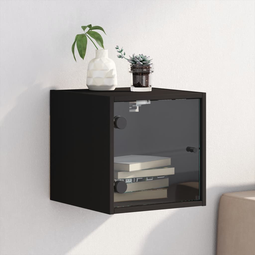 foto del prodotto comodino con anta in vetro nero 35x37x35 cmcod mxl 87317