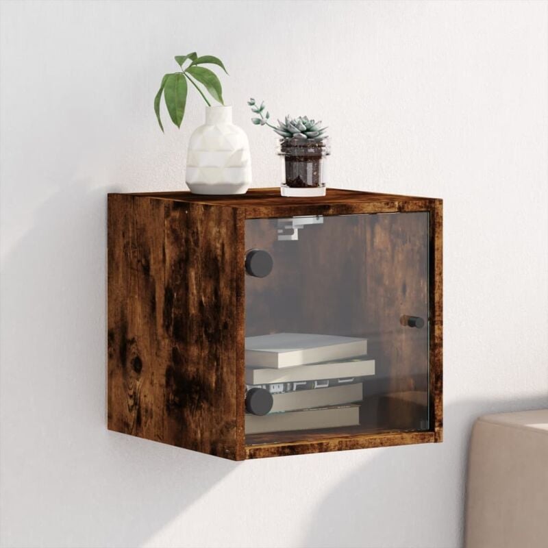 foto del prodotto comodino con anta in vetro rovere fumo 35x37x35 cm vidaxl