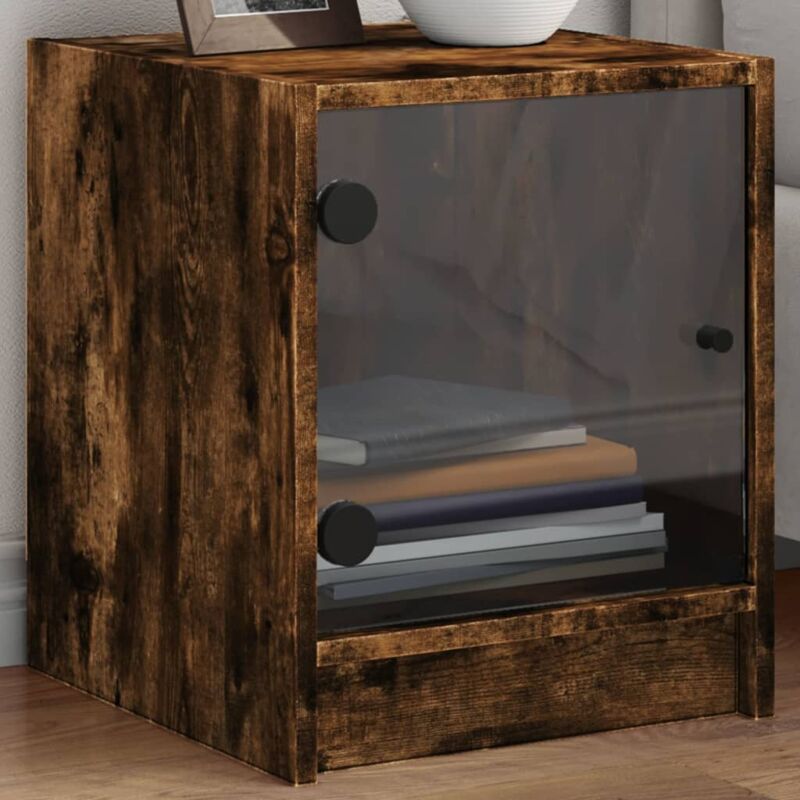 foto del prodotto comodino con anta in vetro rovere fumo 35x37x42 cm vidaxl