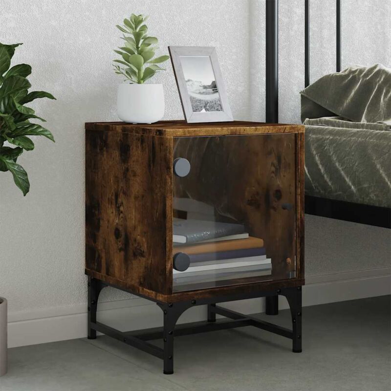 foto del prodotto comodino con anta in vetro rovere fumo 35x37x50 cm vidaxl