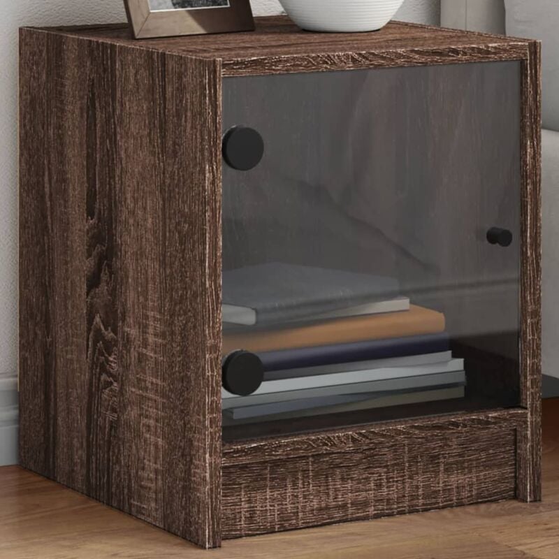 foto del prodotto comodino con anta in vetro rovere marrone 35x37x42 cm vidaxl