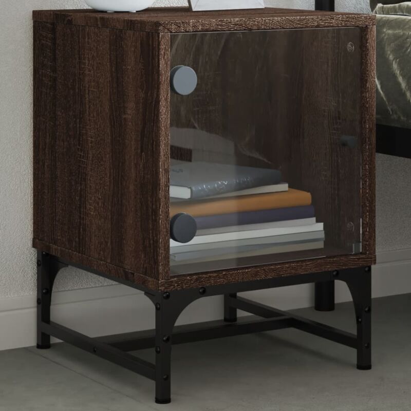 foto del prodotto comodino con anta in vetro rovere marrone 35x37x50 cm vidaxl