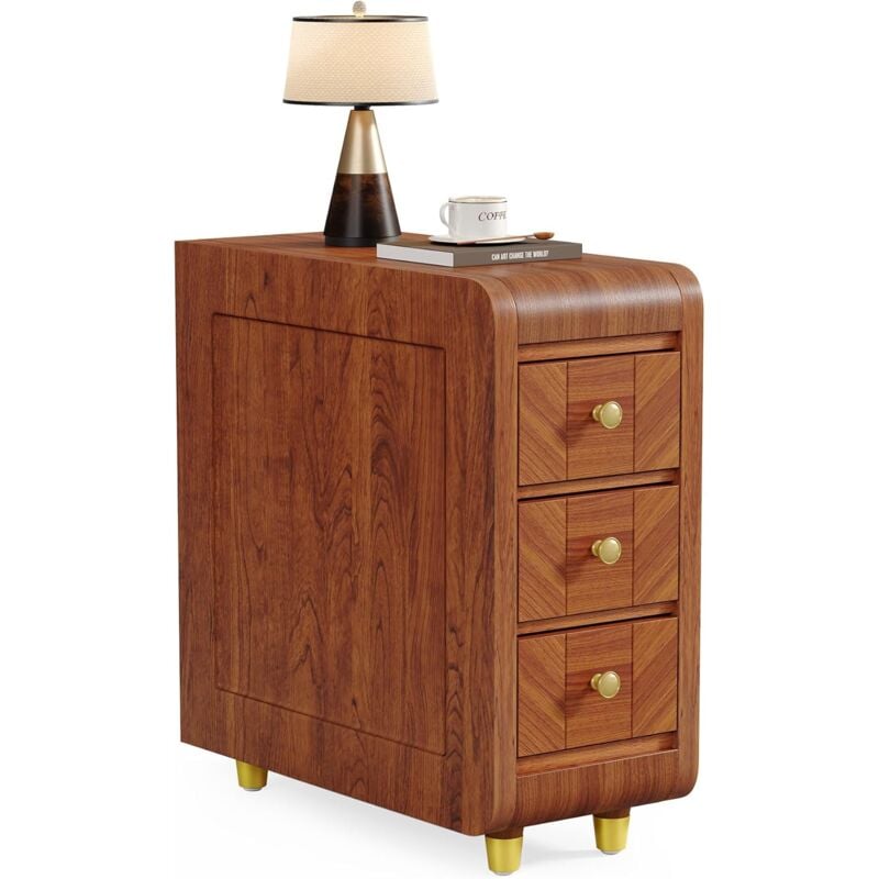 foto del prodotto comodino con cassetti, comodino sottile con contenitore, comodino con cassetto, comodino magro per piccoli spazi, camera da letto, marrone rossastro,