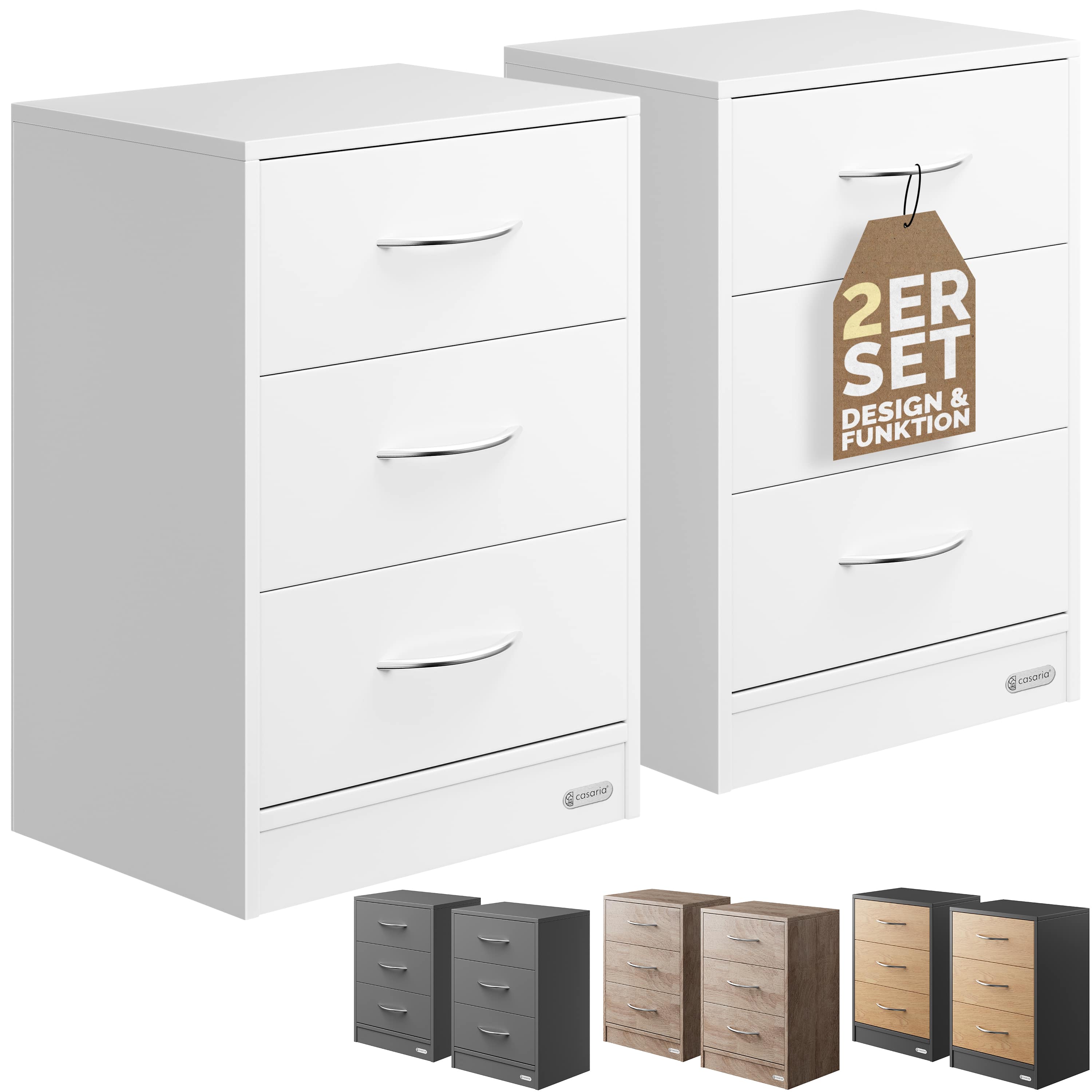 foto del prodotto comodino con cassetti eloise set da 2 bianco 54x39x28cm