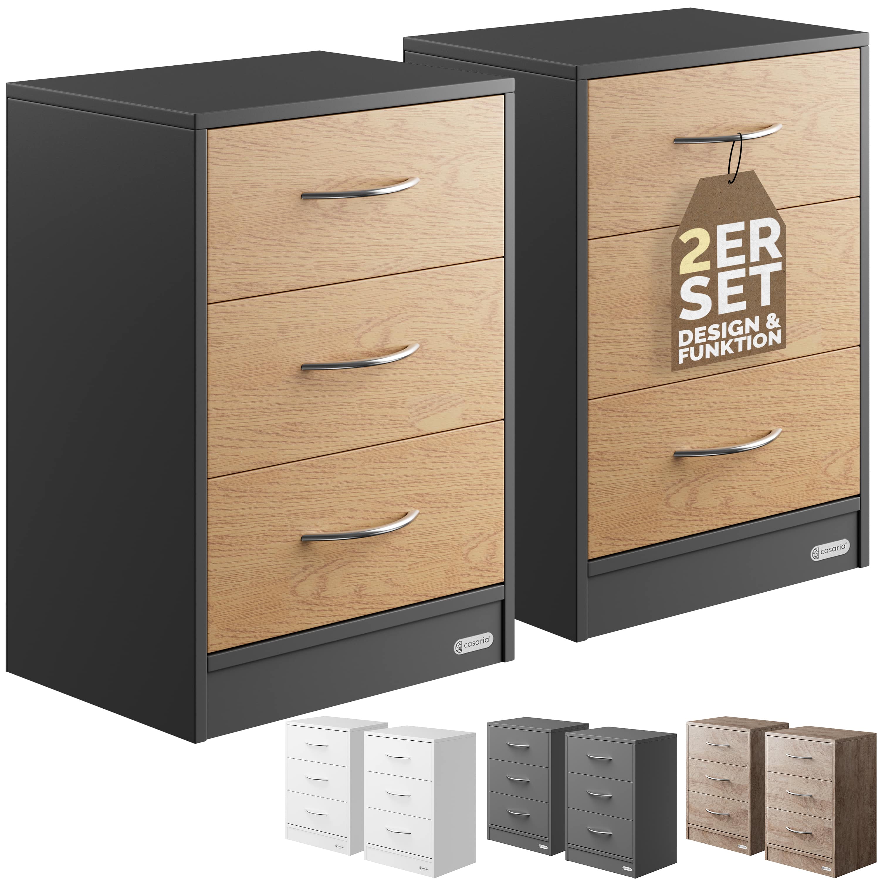 foto del prodotto comodino con cassetti eloise set da 2 grigio 54x39x28cm
