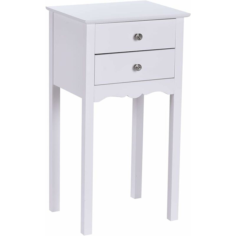 foto del prodotto comodino con cassetti per camera da letto, com in legno, con 2 cassetti e pomelli argento, tavolino da letto elegante, design classico, 40x30x75 cm