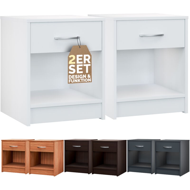 foto del prodotto comodino con cassetto 50x40x35cm 50cm camera da letto altezza comfort legno tavolino da notte 2er set wei de - casaria