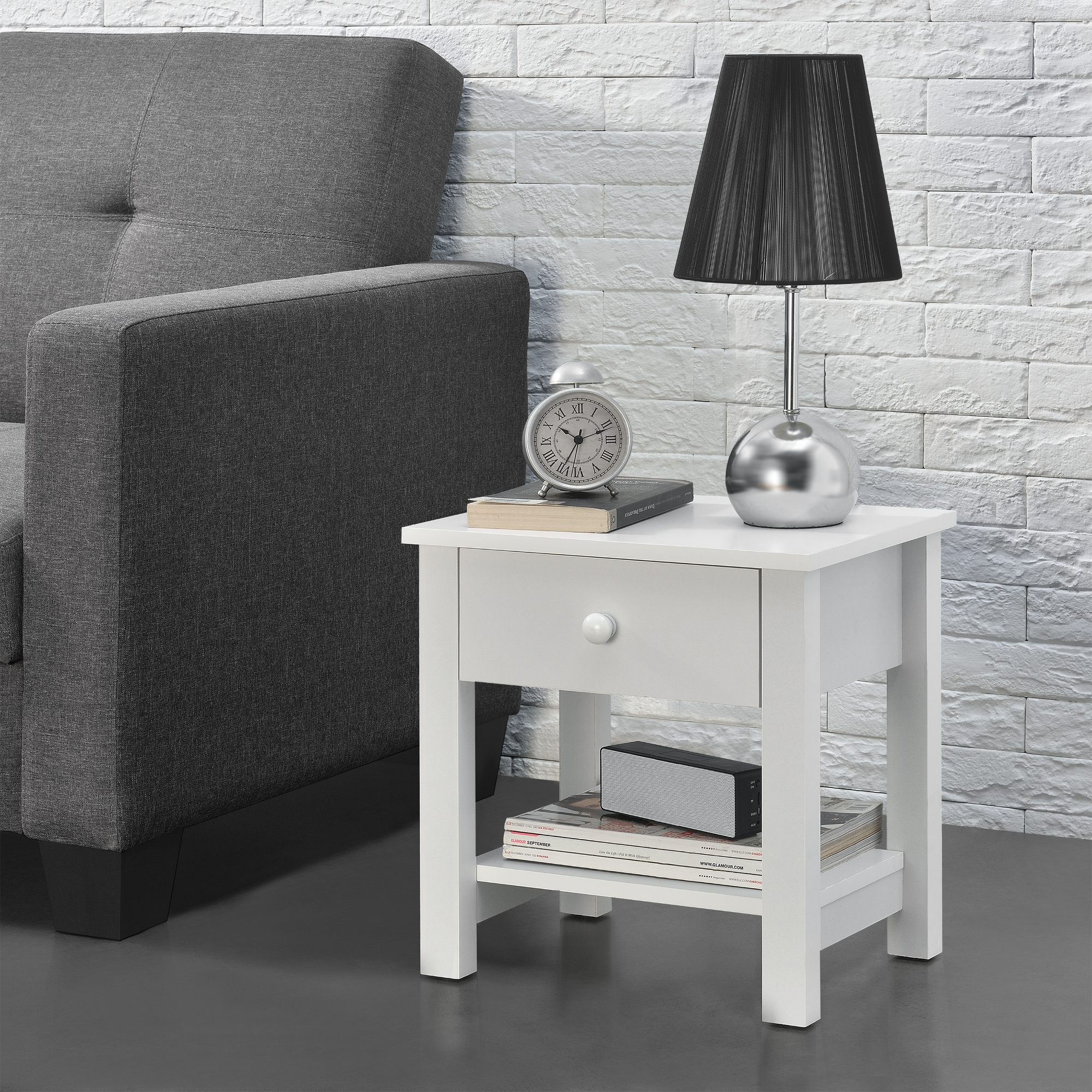 foto del prodotto comodino con cassetto e ripiano 40 x 30 x 42 cm bianco en.casa 
