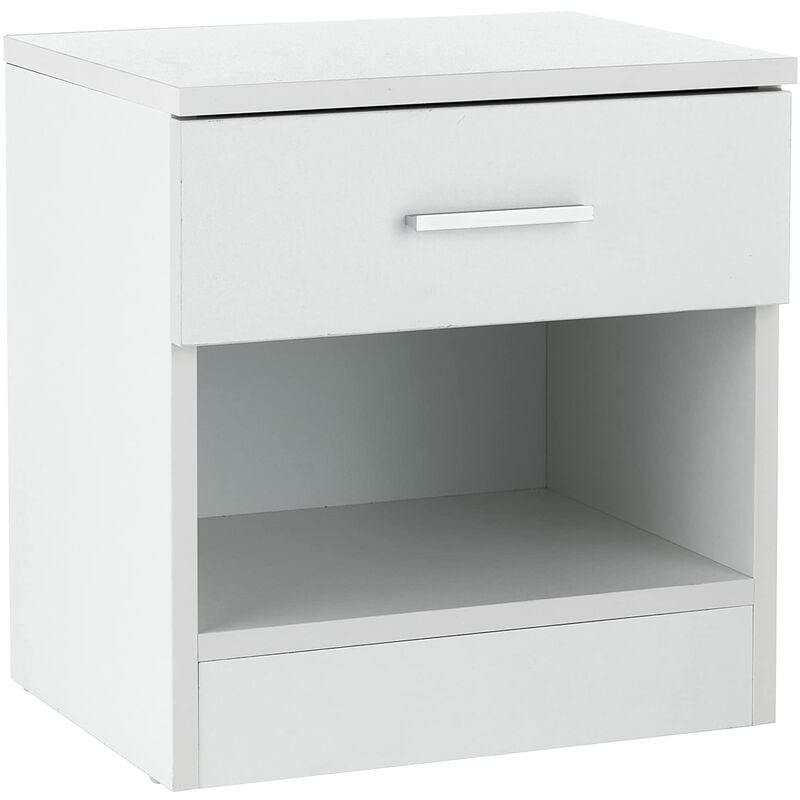 foto del prodotto comodino con cassetto e scomparto in nobilitato, mobiletto multiuso per camera da letto, tavolino basso salotto, bianco 37x30x39 cm baroni home