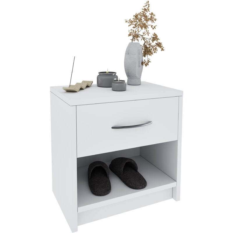 foto del prodotto comodino con cassetto e vano giorno per camera da letto cameretta ragazzi studio ingresso com settimino zona notte 39 x 41 x 28 cm colore bianco