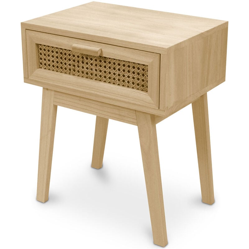 foto del prodotto comodino con cassetto legno massello boho bali yanpai naturale