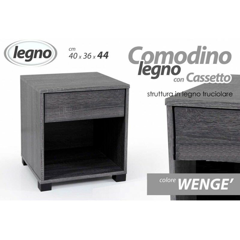 foto del prodotto comodino con cassetto letto grigio camera 40 x 36 x 44 cm