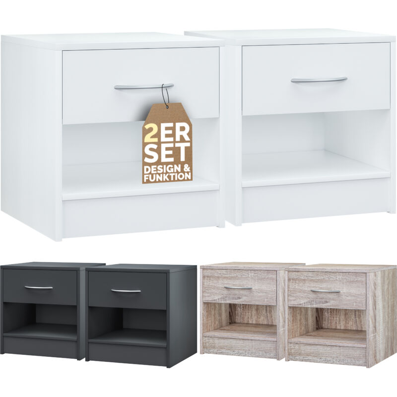 foto del prodotto comodino con cassetto per camera da letto 41cm altezza comfort comò portaoggetti in legno 41x39x28cm 2er set wei de - casaria
