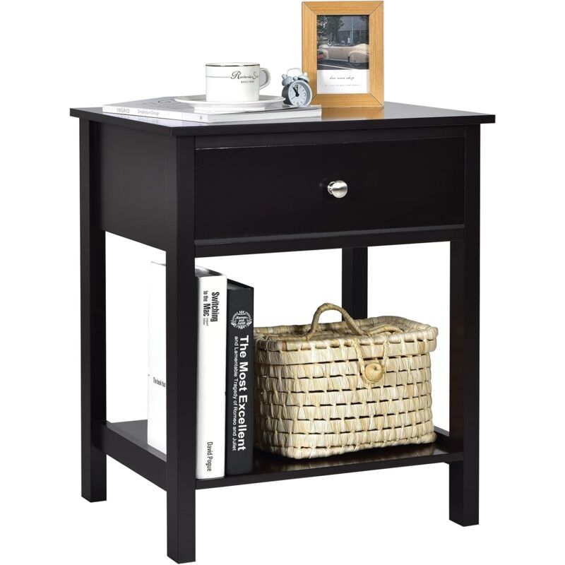 foto del prodotto comodino con cassetto, tavolino in legno con 2 livelli, cassettiera da letto multifunzionale per salone camera da letto corridoio, 48 x 40 x 58 cm