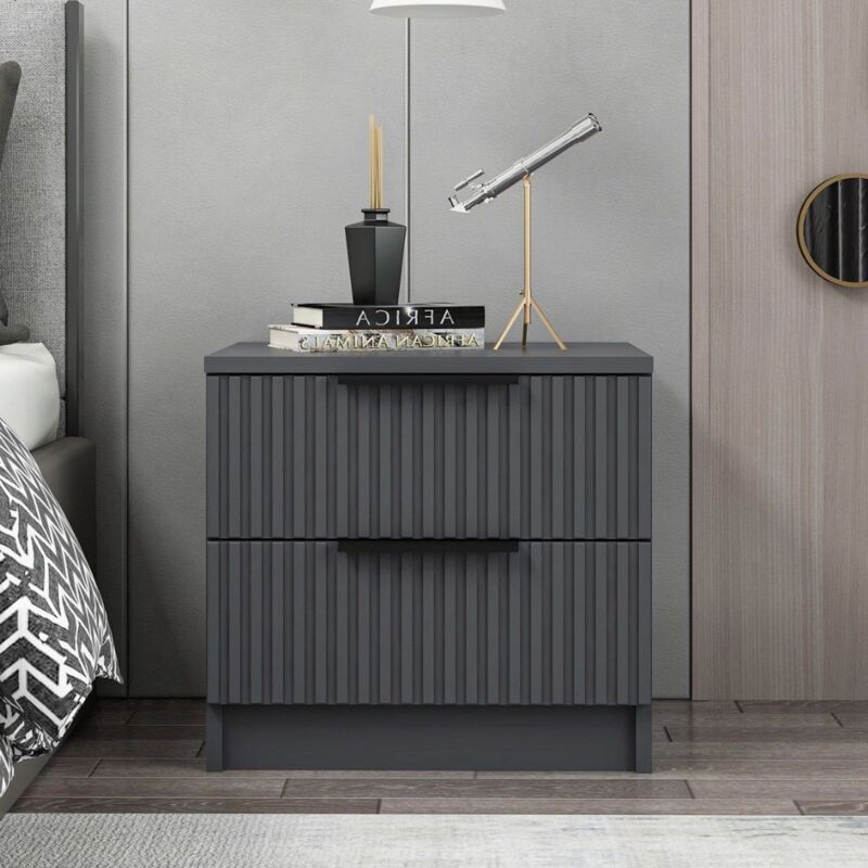foto del prodotto comodino con due cassetti colore antracite effetto cannettato 50x40x47h cm wilmy