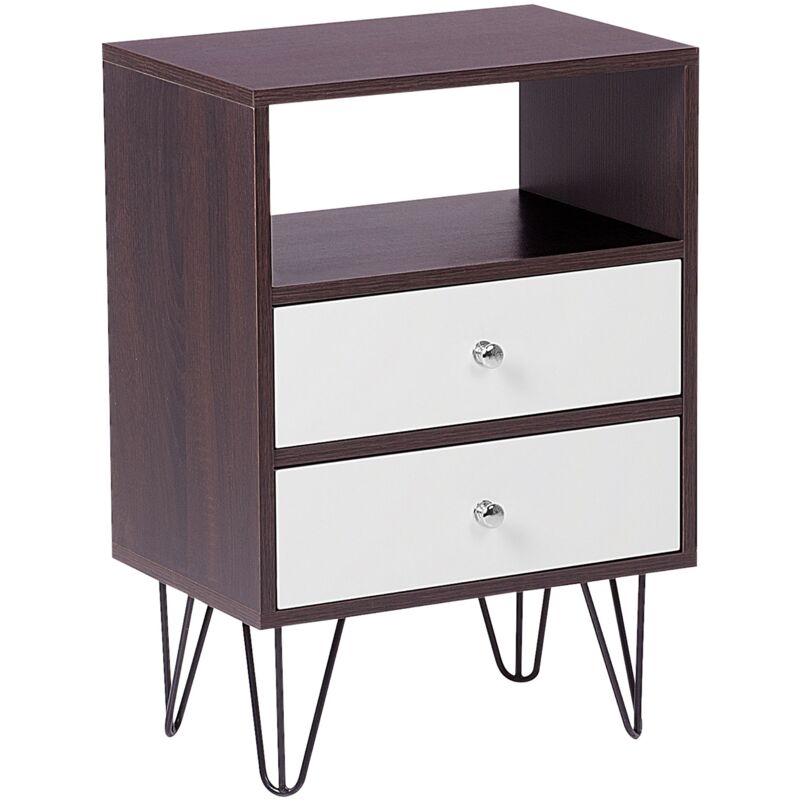 foto del prodotto comodino con due cassetti legno scuro bianco arvin