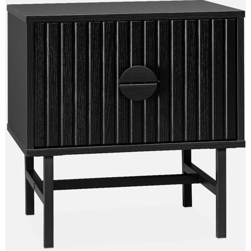 foto del prodotto comodino con effetto legno scanalato, nero