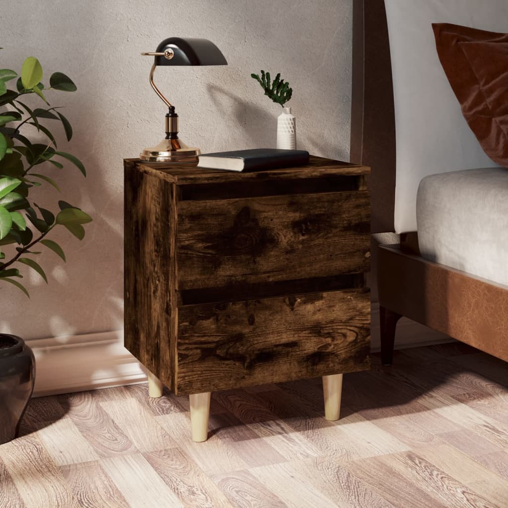 foto del prodotto comodino con gambe in legno massello rovere fumo 40x35x50 cm cod mxl 30640