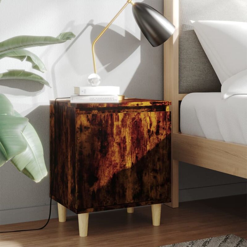 foto del prodotto comodino con gambe in legno massello rovere fumo 40x35x50 cm vidaxl
