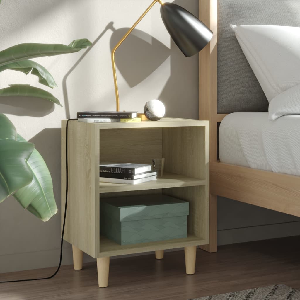 foto del prodotto comodino con gambe in legno massello rovere sonoma 40x35x50cm cod mxl 30727