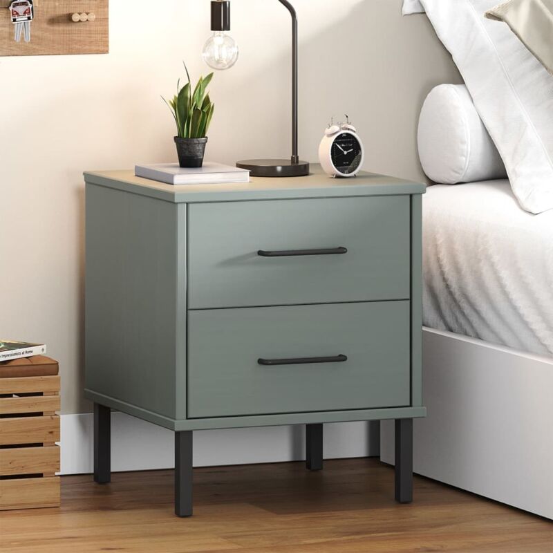 foto del prodotto comodino con gambe in metallo grigio legno massello pino oslo vidaxl