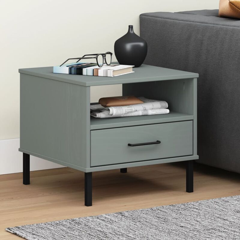 foto del prodotto comodino con gambe in metallo grigio legno massello pino oslo vidaxl