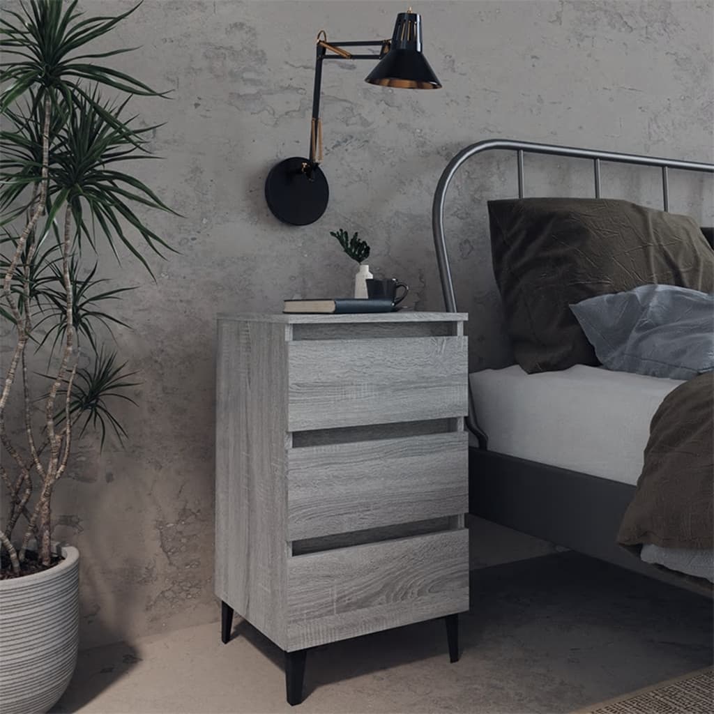 foto del prodotto comodino con gambe in metallo grigio sonoma 40x35x69 cm cod mxl 30981