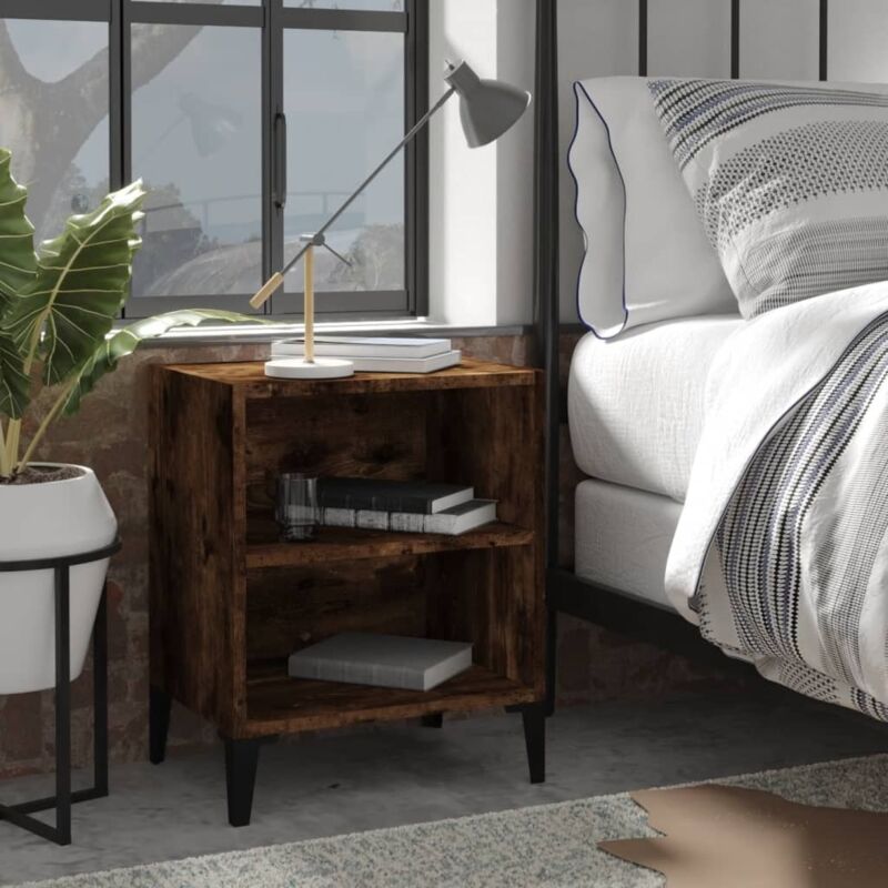 foto del prodotto comodino con gambe in metallo rovere fumo 40x30x50 cm vidaxl